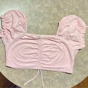 SO Blush Eyelet Ruched Crop Top
